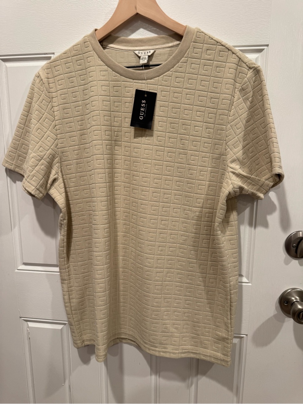 Guess Beige Short-Sleeve Crewneck Textured Tee